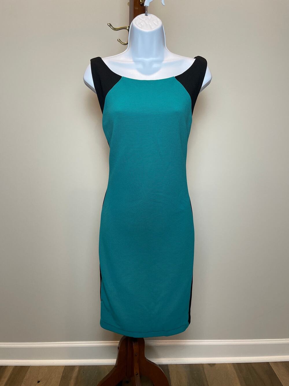 B. Smart Turquoise Black Sheath Dress Sleeveless Size 16 New With Tag
